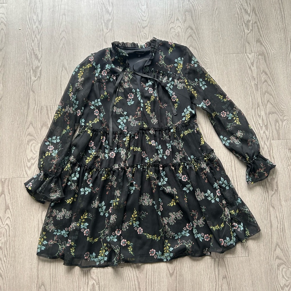 Who What Wear Black Floral Babydoll Dress